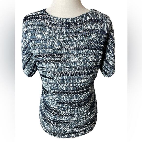 Eileen Fisher Brushstroke Cotton Tape Sweater Blue V-Neckline Size Small Petite - Picture 4 of 13